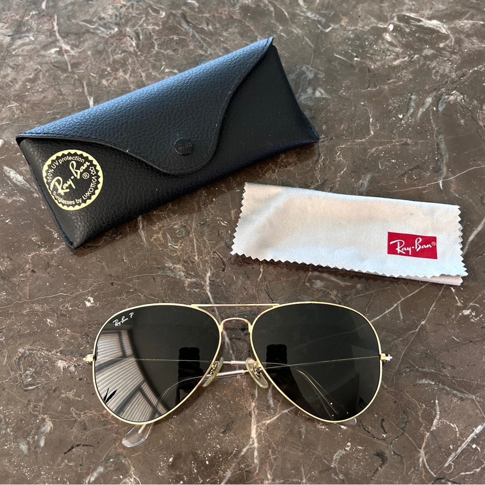 Ray-Ban P Classic Gold Large Aviator Sunglasses with Dark Green Lenses RB 3025